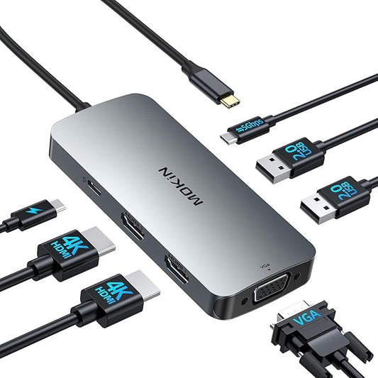 USB C Docking Station Dual Monitor, 7 in 1 USBC to Dual HDMI Adapter, USB C Hub with 2 HDMI, VGA, 100W PD, 3 USB, Multiport Adapter for Dell HP Lenovo Surface MacBook Laptop