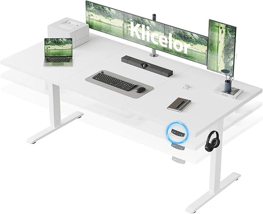Klicelor 71 Inch Large Electric Standing Desk, Height Adjustable Office Desk, Sit Stand Up Computer Gaming Desk with Memory Preset, Three-Piece Desktop, White