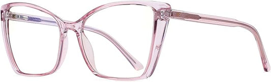 Blue Light Blocking Glasses for Women, Oversized Trendy Cat Eye Computer Gaming Glasses Anti Glare & UV Glare RF6204 (Flesh Pink Cateye Frame)