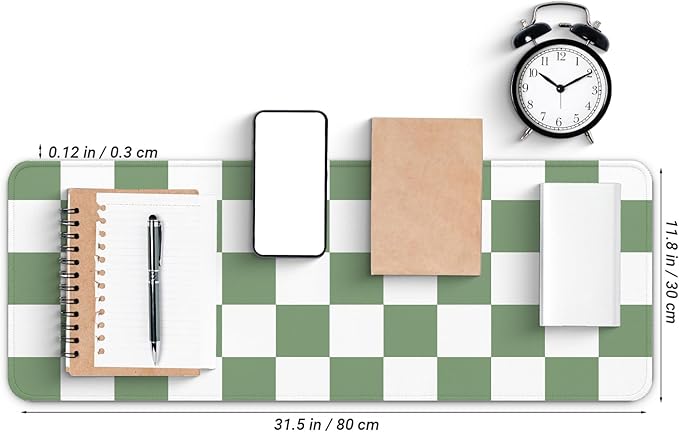 Gaming Mouse Pad with Non-Slip Base, Cute Mouse Mat with Stitched Edges for Keyboard and Mouse, Large Anime Mousepad for Computer, 31.5 x 11.8 inches (Green Checkered)