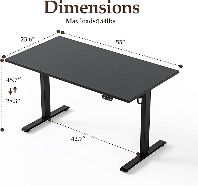 Klicelor 55 Inch Large Electric Standing Desk, Height Adjustable Office Desk, Sit Stand Up Computer Gaming Desk with Memory Preset, Two-Piece Desktop, Black