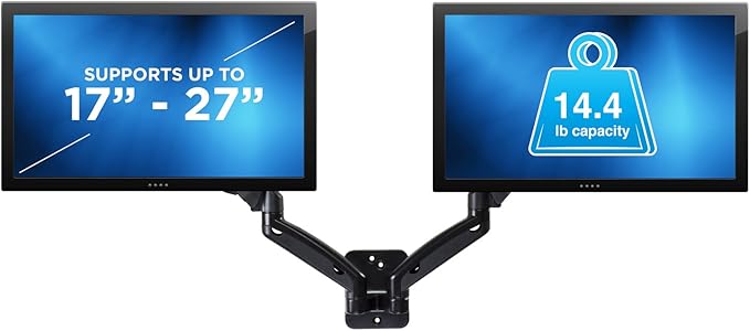 Mount-It! Dual Monitor Wall Mount - 2 Monitor Wall Brackets - Full Motion Adjustable Computer Monitor Wall Mount with Articulating Arms for up to 27" Screens with 75 or 100 VESA Patterns