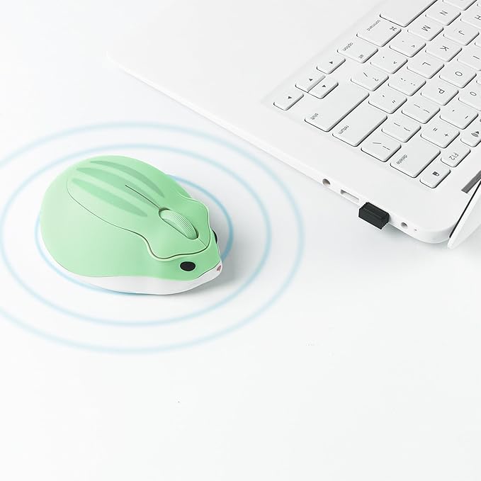 elec Space Cute Animal Hamster Shape Wireless Mouse - Silent, 3-Button Design for Laptop & PC; Includes Random Color Cable Clip - Perfect Computer Mouse-Green