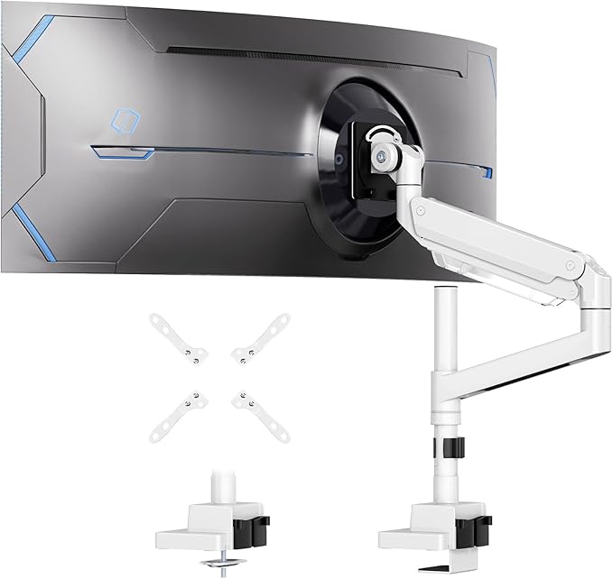 24-57 inch Heavy Duty Monitor Arm, up to 59.4 lbs, Single Desk Mount for Ultrawide TV and Screen, Premium Aluminum Single Monitor Stand, VESA 75x75-200x200 mm, White