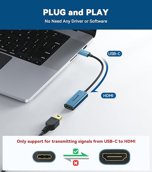 QGeeM USB C to HDMI Adapter 4K@60Hz,Type-C Thunderbolt 3/4 to HDMI Adapter Converter,Compatible for MacBook Pro,iPhone17 Max Plus,iPad Air,XPS,Galaxy S24Ultra,iMac Mini Etc.