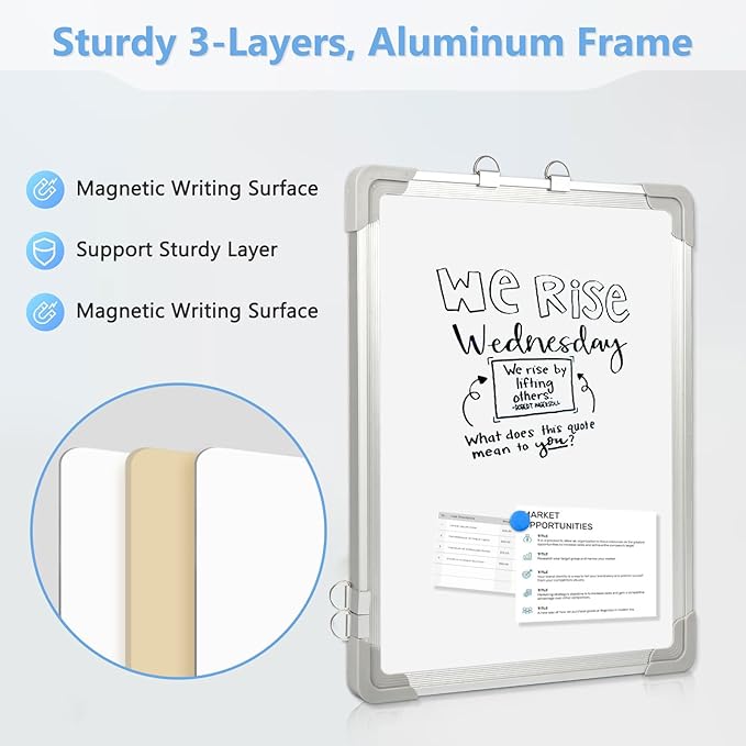 Double-Sided White Board Calendar, 16" x 12" Dry Erase Calendar Small Whiteboard Calendar for Wall Magnetic Hanging Calendar Whiteboard for Drawing, Kitchen, Planning, Memo, Home, Office