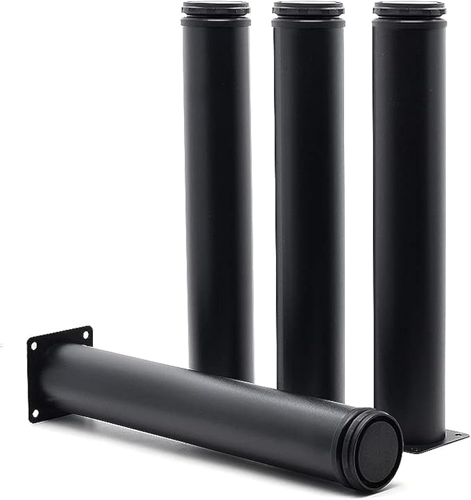 12 Inch Metal Furniture Legs Stainless Steel Adjustable Legs Black Metal Legs Round Cabinet Legs for Coffee Table Cabinet Desk Sofa Shelves, Pack of 4