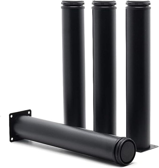 12 Inch Metal Furniture Legs Stainless Steel Adjustable Legs Black Metal Legs Round Cabinet Legs for Coffee Table Cabinet Desk Sofa Shelves, Pack of 4