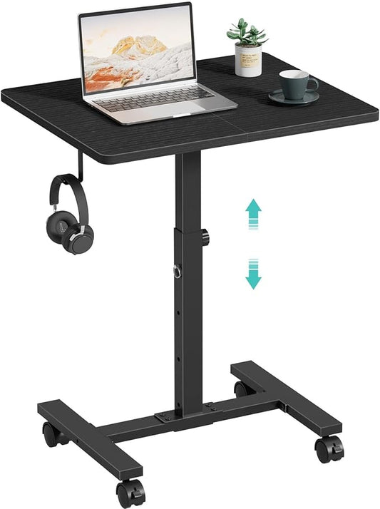 Small Portable Standing Rolling Desk - 24 Inch Mobile Sit Stand Desk Adjustable Height with Wheels for Small Spaces Home Office, Kids Couch Laptop Desks Side End Table, Black