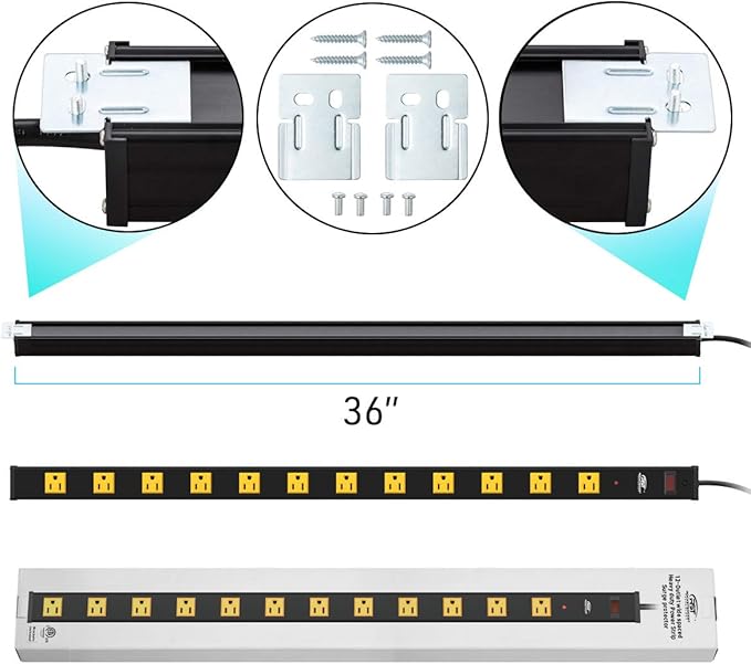 CRST Heavy Duty Surge Protector Power Strip Wide Spaced 12-Outlet 15 Feet Long Extension Cord with Mounting Brackets 15A Circuit Breaker 1800 Joules…