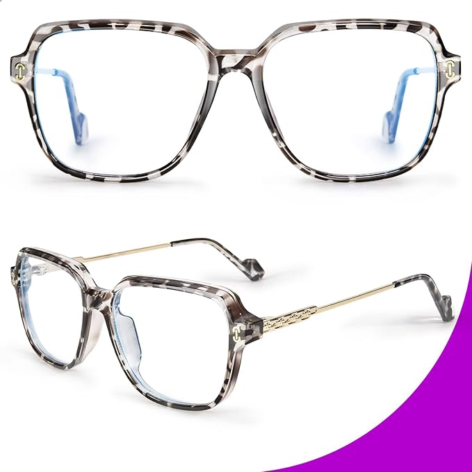 VISOONE Oversized Blue Light Blocking Glasses with Chic Square TR90 Frame and Metal Temple for Women Men REMY