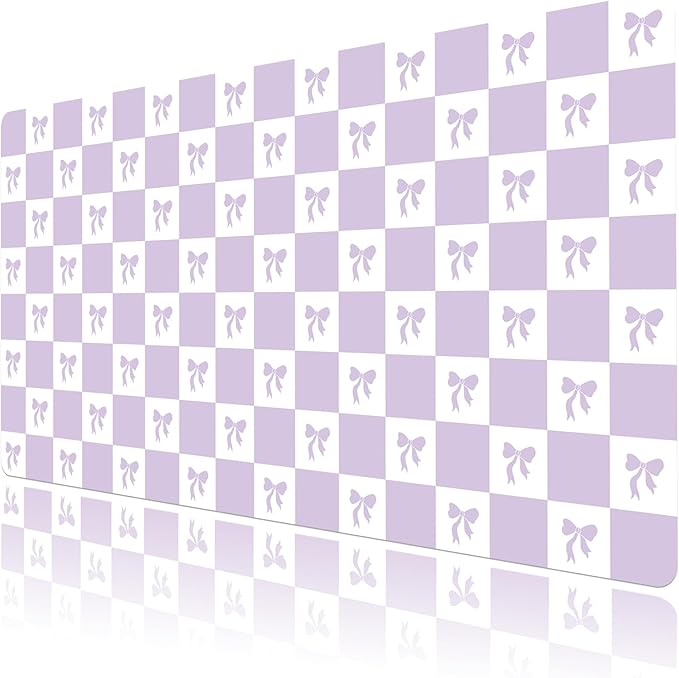 HVEST Purple Checkered Mouse Pad Cute Bow Desk Mat XXL Large Gaming Mouse Pad for Computer Keyboard Laptop, Mousepad with Stitched Edges, Home Office Desk Accessories for Girl Women 31.5'' x 15.7''
