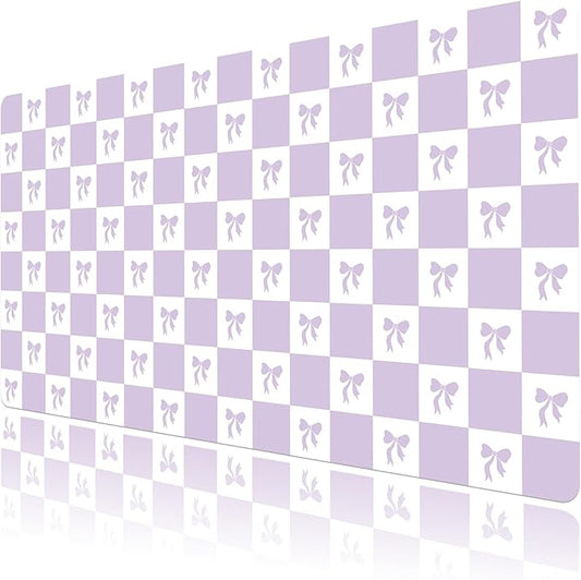 HVEST Purple Checkered Mouse Pad Cute Bow Desk Mat XXL Large Gaming Mouse Pad for Computer Keyboard Laptop, Mousepad with Stitched Edges, Home Office Desk Accessories for Girl Women 31.5'' x 15.7''