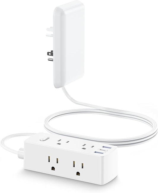 Flat Extension Cord with Outlet Cover, Flat Plug Power Strip with 6 Outlets and 3 USB Ports, 2000 Joules Surge Protector, 3 FT Cord Hidden Outlet Extender for Tight Spaces