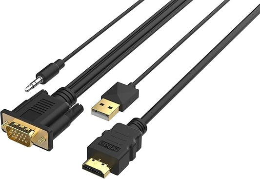 ONTEN HDMI to VGA Cable. HDMI Male to VGA Male Converter with 3.5mm Audio Jack for TV Stick, Raspberry Pi, Laptop, Monitor, PC, Tablet, Digital Camera, Etc (3m)