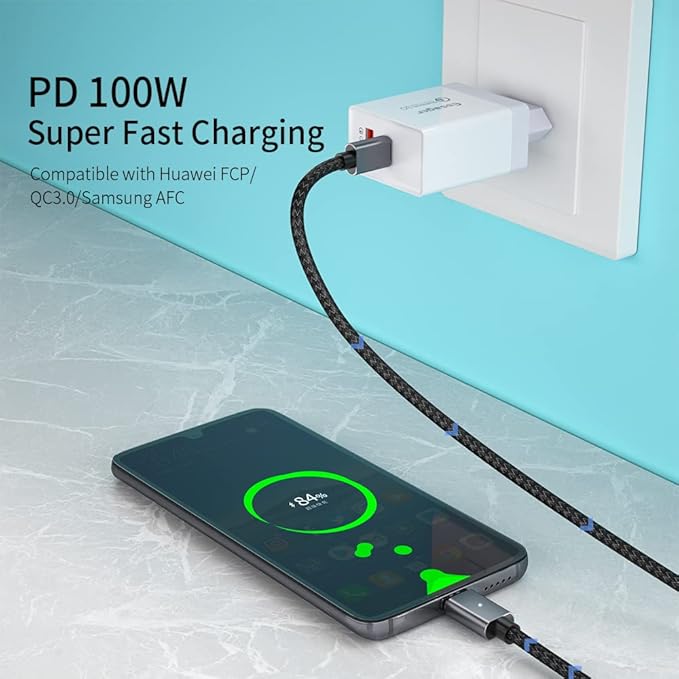 USB C Magnetic Cable (5ft L-Shape), USB2.0 Type C Right Angle Cord with PD 100W Charge and 480Mbps Data Transfer, Compatible for MacBook Pro/Air iPad Pro and More USB C Devices