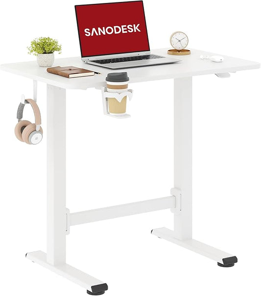 SANODESK Mobile Workstation Standing Desk with Gas-Spring Lift, Rolling Desk 32x20''Adjustable Height, One-Piece Desktop Workstation，Walking Pad & Treadmill Compatible, Portable Home Office