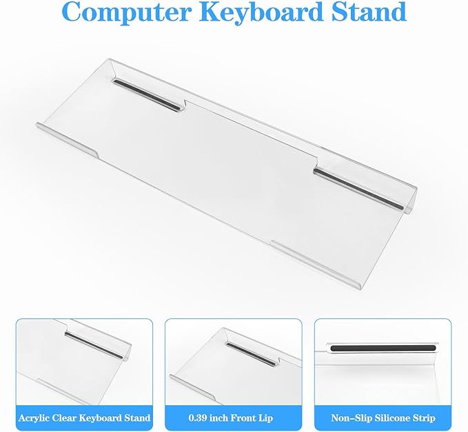 Acrylic Transparent Computer Keyboard Stand with Gel Cloud Keyboard and Mouse Wrist Rest, Ergonomic Tilting 3-in-1 Set, Relieves Painful Typing, for Office/Computer/Laptop/Gaming