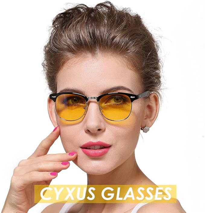 Cyxus Blue Light Glasses Men Retro Semi Rimless Clear Blue Light Glasses for Computer Eye Strain Gaming Glasses Anti Harmful Blue Light 8056Y01