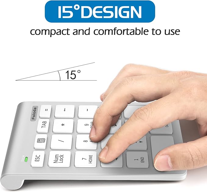 Foloda Wireless Number Pad, 10 Keys USB Keypad for Laptop, 22 Keys Extensions Numeric Numpad Computer Laptop Accessories for PC Desktop Surface Pro Notebook