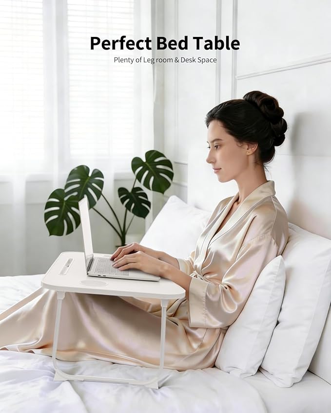 Ruxury Folding Lap Desk Bed Desk Laptop Table Tray, Breakfast Serving Tray, Portable & Lightweight Mini Table for Sofa Couch Floor - White