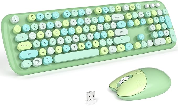 KNOWSQT Wireless Keyboard and Mouse Combo Pale Green - Colorful 104 Key 2.4G Round Keycap Typewriter Keyboards, USB Dongle Plug and Play, for Laptop, Windows, PC, Mac, Desktop