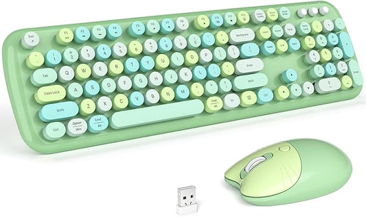 KNOWSQT Wireless Keyboard and Mouse Combo Pale Green - Colorful 104 Key 2.4G Round Keycap Typewriter Keyboards, USB Dongle Plug and Play, for Laptop, Windows, PC, Mac, Desktop
