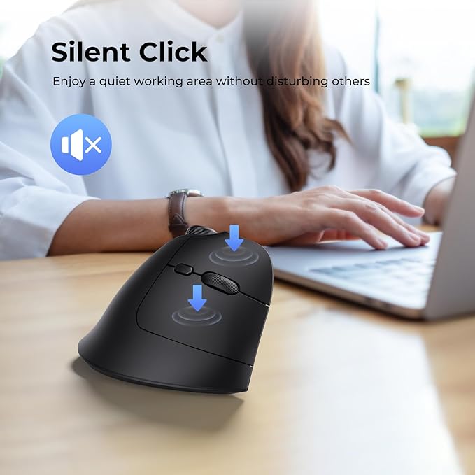 seenda Ergonomic Mouse Wireless, MOU-302 Bluetooth Vertical Mouse Rechargeable, Optical Mice with 1000/1600/2400 DPI, Volume Knob, 3 Multi-Device Connectivity for Computer/PC/Laptop/Mac, Black