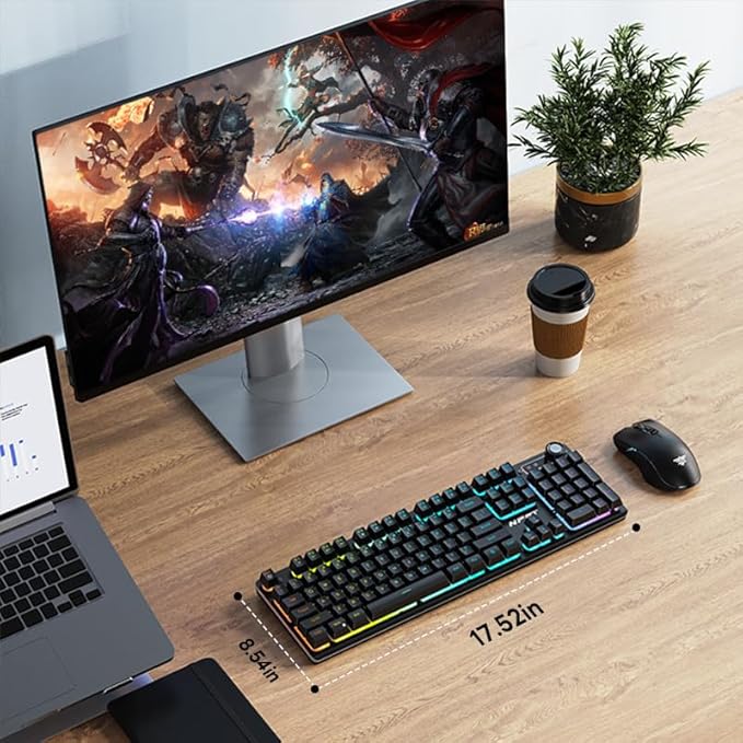NPET S21PRO Wireless Gaming Keyboard and Mouse Combo, LED Backlit Rechargeable 3500mAh Battery, Mechanical Feel Anti-ghosting Keyboard + 7D 3200 Mice for PC Gamer（USB Receiver is Under The Mouse）