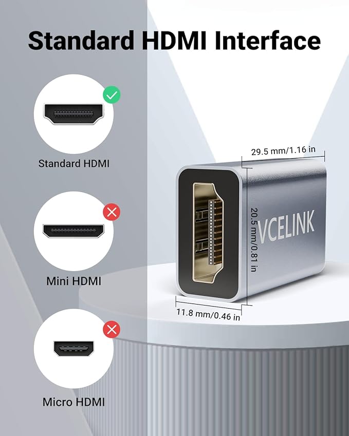 VCELINK HDMI Coupler 8K, HDMI 2.1 Female to Female Extension Adapter to Extend 2 Short Cables, Support 8K@60Hz / 4K@120Hz 120UHD, 3D, HDR, ARC Compatible with Laptop, PC, Monitor, Roku TV, 2 Pack