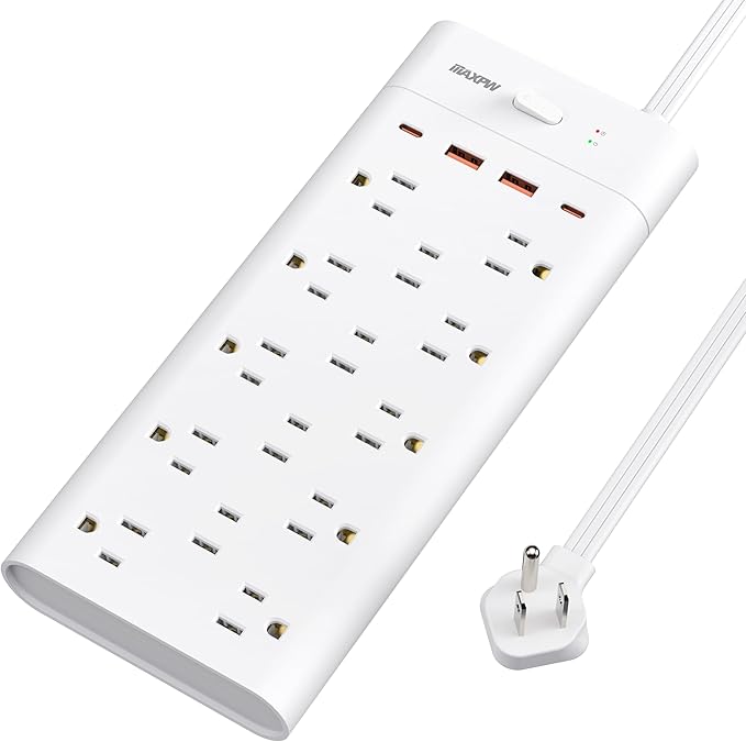 Power Strip Surge Protector with 14 Outlets and 4 USB Ports (2 USB C), 6 Ft Flat Plug Heavy Duty Extension Cord, 1700 Joules, Wall Mount for Home, Office, Gaming Room,Dorm, White