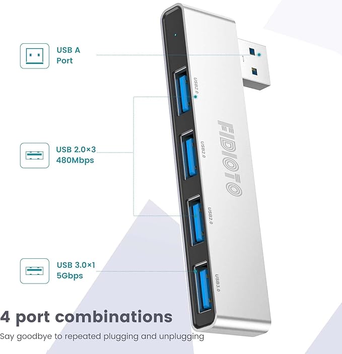 USB Hub 2Pack(1 Right and 1 Left), Fidioto 4 Port USB Adapter(1 * 3.0 Port, 3 * 2.0 Port), Laptop, iMac Pro, MacBook Air, Mac mini/Pro, Notebook PC, USB Flash Drives and Mobile HDD Etc.