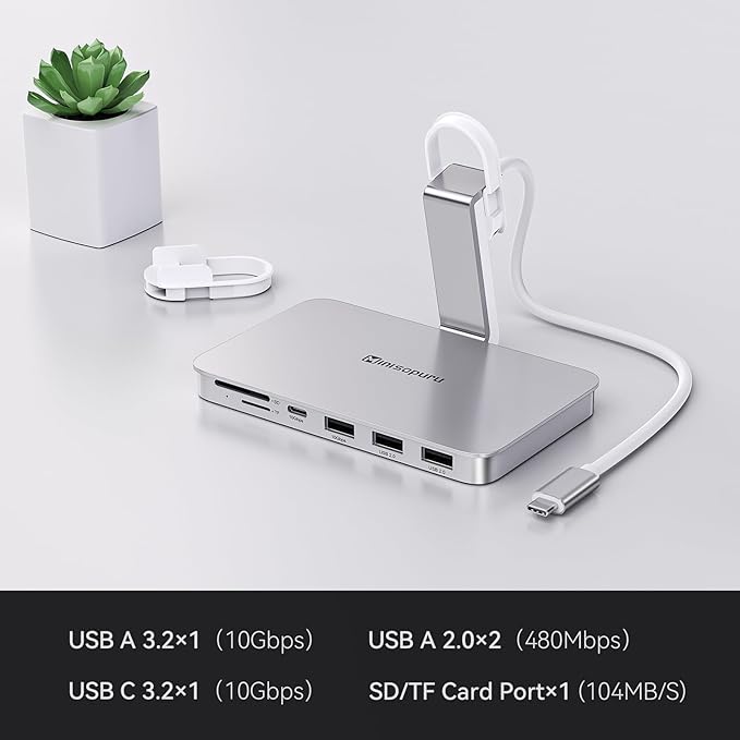 Minisopuru iMac Accessories for i Mac M1/M3/M4, USB C Hub for iMac2021/2023/2024 with USB A/C 10Gbps, SD/TF, iMac Adapter Compatible with iMac24 inch and Studio Display 27 Inches, Silver.