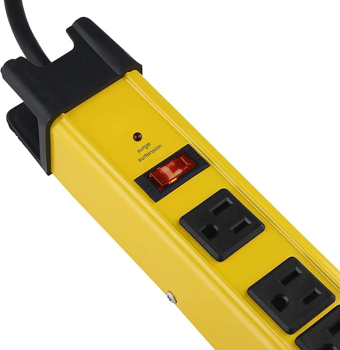 CCCEI Heavy Duty Power Strip Surge Protector - 6 Outlet Industrial Strip with 15A, 1200 Joules - ETL Listed Metal for Shop, Workshop, Garden (4FT, Yellow)