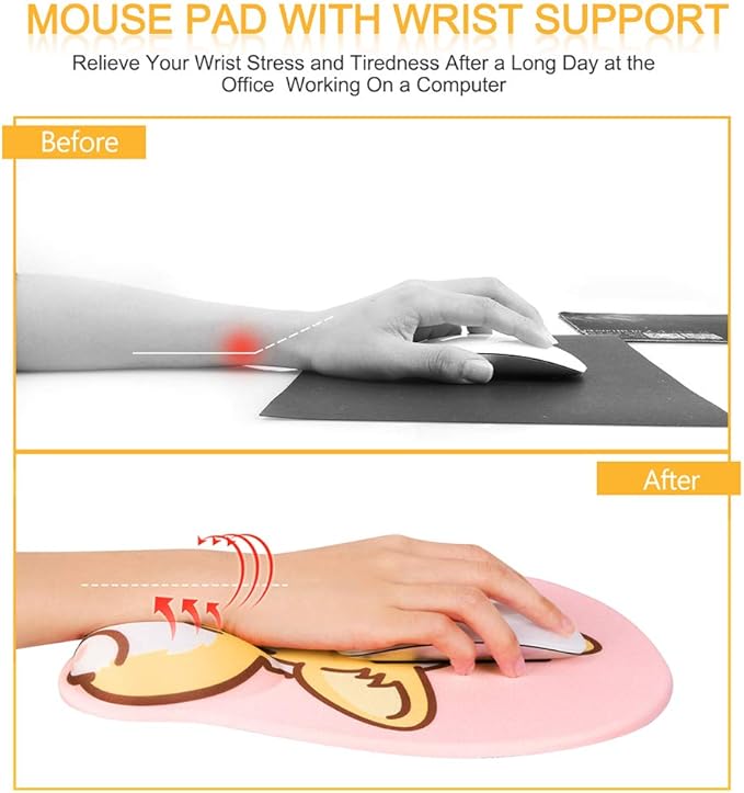 HAOCOO Ergonomic Pink Mouse Pad with Wrist Support,Non-Slip Backing Corgi Anime Cute Gel Mouse Pad Wrist Rest, Easy-Typing and Pain Relief for Gaming Office Computer Laptop(Pink Cute Corgi)