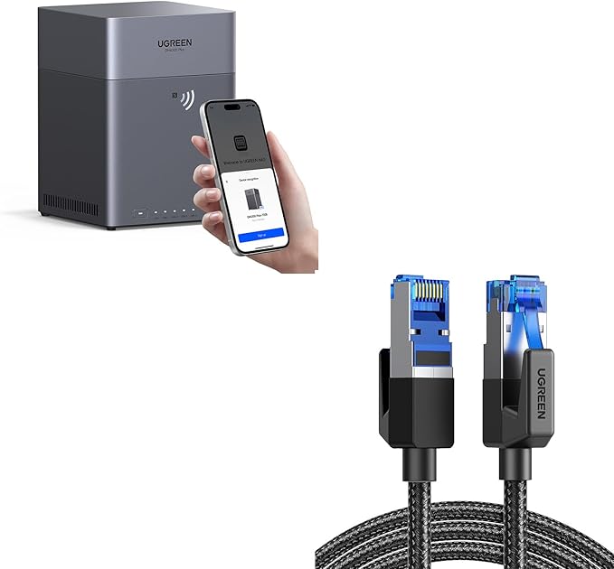 UGREEN NAS DH4300 Plus 4-Bay Desktop NAS (Diskless) Bundle with Cat 8 Ethernet Cable 6FT, High Speed Braided 40Gbps 2000Mhz Network Cord