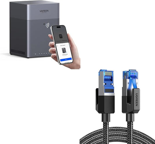 UGREEN NAS DH4300 Plus 4-Bay Desktop NAS (Diskless) Bundle with Cat 8 Ethernet Cable 6FT, High Speed Braided 40Gbps 2000Mhz Network Cord