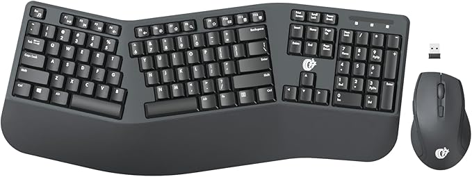 Ergonomic Wireless Keyboard and Mouse Combo, 2.4GHz USB Full Size Keyboard with Wrist Rest and 3 Level DPI Adjustable Wireless Mouse for PC and Laptop Use - Black
