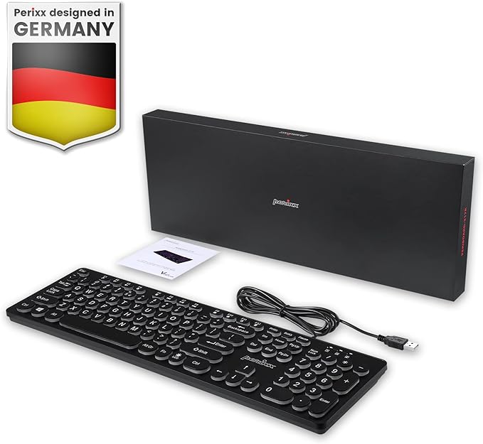 Perixx PERIBOARD-317R Wired Backlit USB Keyboard - Big Print Letter - Tri-Color Illuminated LED - Stylish Round Keycaps - US English