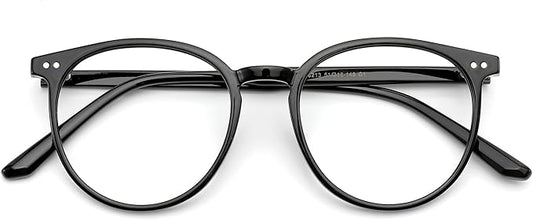 Blue Light Blocking Glasses for Women and Men, Round Frame Computer Gaming Anti Eyestrain & UV Glare RF6213 (Black)