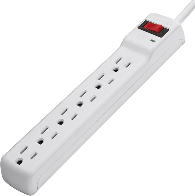 Belkin Power Strip Surge Protector - 6 AC Multiple Outlets, 2 ft Long Heavy Duty Metal Extension Cord for Home, Office, Travel, Computer Desktop & Phone Charging Brick - 200 Joules, White (2 Pack)