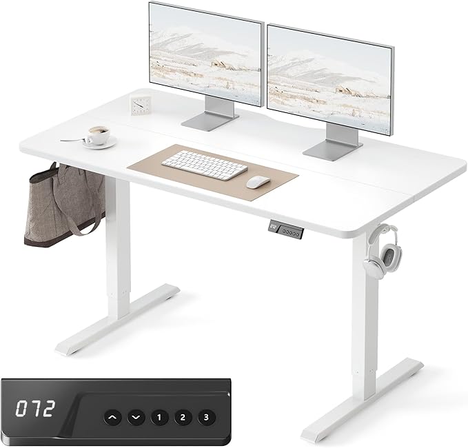 FEZIBO Electric Standing Desk Adjustable Height, 55 x 24 Inch Sit and Stand Desk, Home Office Desk, Ergonomic Workstation Computer Desk, White