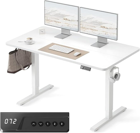 FEZIBO Electric Standing Desk Adjustable Height, 55 x 24 Inch Sit and Stand Desk, Home Office Desk, Ergonomic Workstation Computer Desk, White