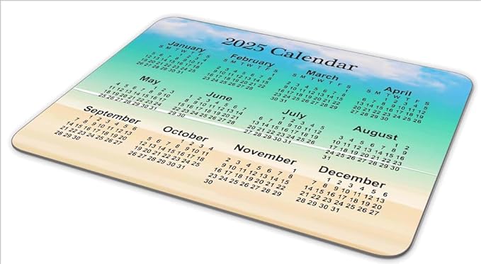 Calendar Mouse Pad, Gaming Mouse Mat with Custom Design, Non-Slip Rubber Base MousePads for Office Home Laptop Travel, 9.5"x7.9"x0.12" Inch (2025 Calendar Blue Sky Background)