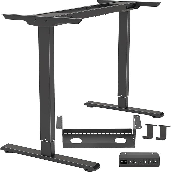 Dual Motor Standing Desk Frame, Electric Adjustable Legs, Workstation Desk Base, Sit stand desk frame, 3 Memory Height Settings, with Cable Management Tray, Headphone Hook
