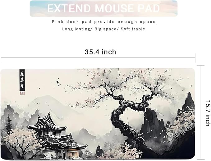 Large Mouse Pad Set, Japanese Extended Mouse Pad Black Desk Pad Easy Typing for Typing Office Game 31.5 x11.8 in - Japanese Scenery