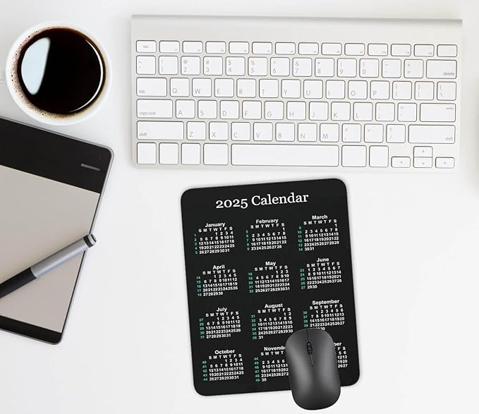 2025 Calendar Vertical Non-Slip Rubber Mouse Pad， Calendar Black Mouse Mat Mouse Pad Office Gaming Mousemat 9.5 inch x 7.9 inch