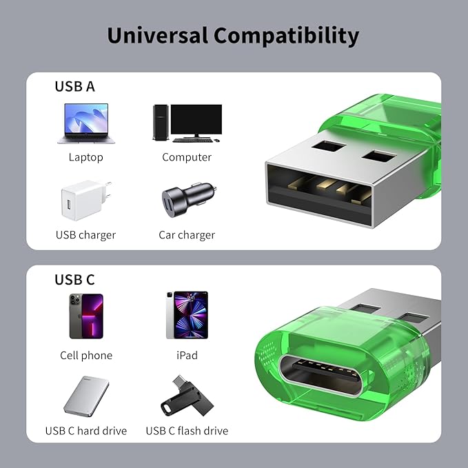 USB to USB-C Adapter 10 Pack, Type C Female to USB Male Power Charger Converter, C to USBA Adapter Compatible for MagSafe Apple Watch Series/SE/Ultra 2 iPhone 15/16/17 Plus Pro Max AirPods Pro