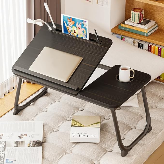 Laptop Desk for Bed, Adjustable Laptop Stand with 5 Different Angles, Portable Lap Tray Table with USB Charge Port and Cup Holder, Laptop Bed Desk Tray for Eating Working Writing (Black)