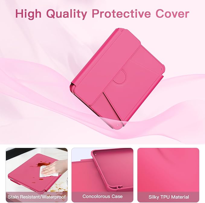 for iPad 11th(A16, 2025)/10th Generation Case with Keyboard, 360° Rotatable Case & Detachable Backlit Keyboard, Precision Cutouts and Pen Holder for iPad A16 11''/10th 10.9'', Hot Pink
